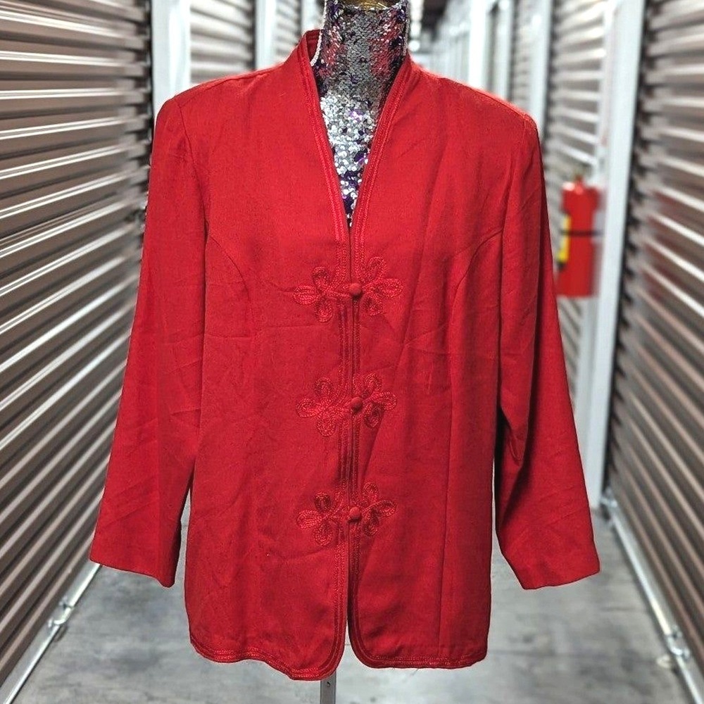Vintage Louise Paris Size 16 Bright Red Over Coat Jacket with Triple Buttons